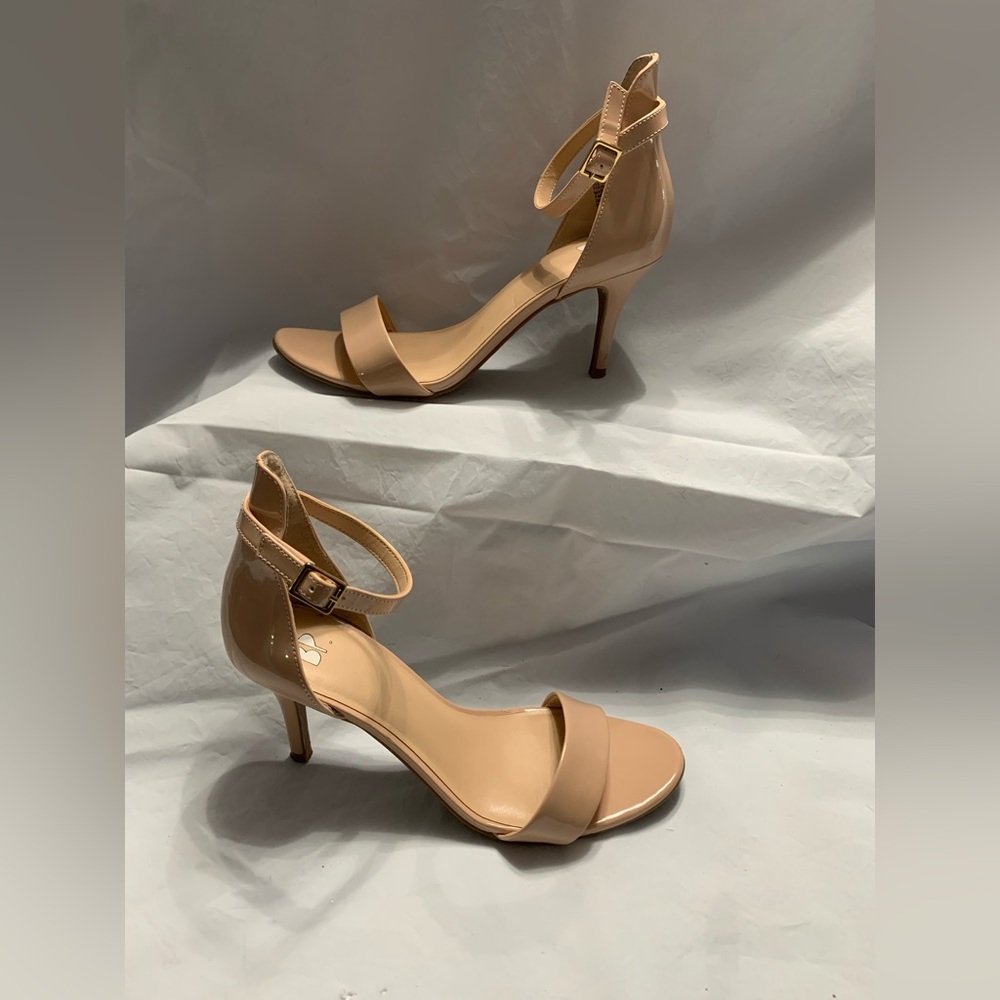Tan toe/ankle strap heels
